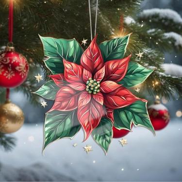 Imagem de Enfeites de Natal, flores de cristal, enfeites de árvore de Natal feitos à mão, decoração de carro e casa - presentes de Natal, decoração de artesanato em acrílico, ideias de troca de presentes para