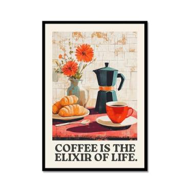 Imagem de Coffee First People Later Poster Retro Coffee Wall Art Trendy Flower Print Minimalista Vintage Floral Para Sala de Jantar Cozinha Decoração de Parede (SKU5,16x24" = (40x60 cm), Moldura de metal preto)