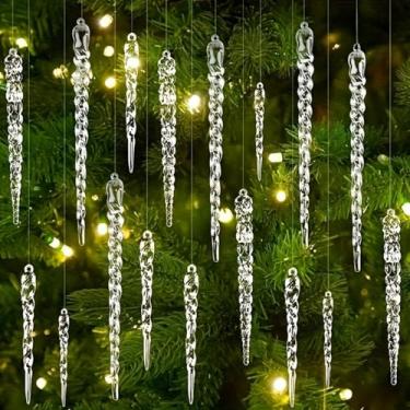 Imagem de Conjunto de 20 peças de enfeite de gelo de cristal acrílico espiral para pendurar pingentes de gelo transparente para árvore de Natal, casamento, festa de inverno