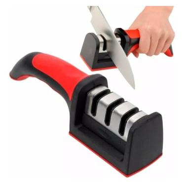 Imagem de Afiador de Facas e Tesouras 3 em 1, Profissional, Aço Inox, Amolador com Acabamento