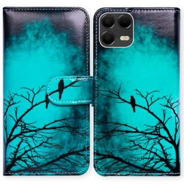 Imagem de Bcov Capa para T-Mobile Revvl 8 Pro, preto pássaro verde couro flip capa carteira com compartimento para cartão suporte capa para T-Mobile Revvl 8 Pro