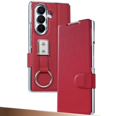 Imagem de LTLMYDAM Capa de couro para Samsung Galaxy Z Fold 7, protetor de tela, tudo incluído, capa carteira flip mini anel de suporte, capa anti-queda, vermelha, dobra7