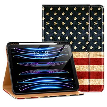 Imagem de DTTO Capa para iPad Pro 12.9 6ª/5ª/4ª/3ª geração 2022/2021/2020/2018, capa fólio de couro premium com suporte integrado para Apple Pencil – Despertar/hibernar automático e vários ângulos de visualização, bandeira dos EUA