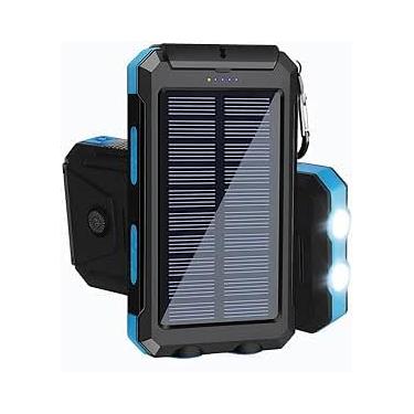 Imagem de Carregador Portátil Power Bank Solar 10000mAh Resistente, Impermeável e à Prova de Poeira com Lanterna LED Ideal para Trilhas, Acampamentos e Aventureiros ao Ar Livre .Azul