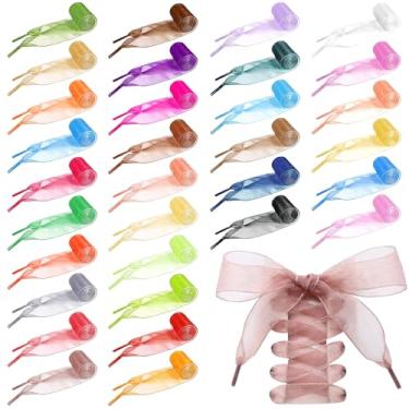 Imagem de Norme 32 pares de cadarços de sapato de fita plana de 119 cm a granel para mulheres, cadarços largos coloridos para tênis, botas de skate, Arco-íris, 47 inches