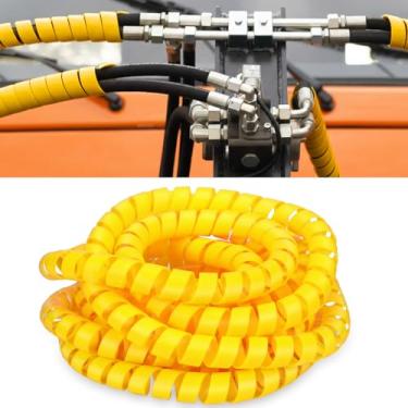 Imagem de Pangda Protetor de cabo de mangueira espiral de 25 m, capa protetora de mangueira hidráulica resistente de 9,5 cm, tubo espiral amarelo resistente à abrasão para mangueiras hidráulicas, fios elétricos