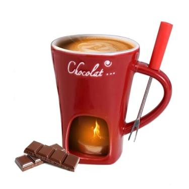 Imagem de "Conjunto de copo de chocolate com garfos, perfeito como caneca de fondue ou caneca de fondue de chocolate - presentes ideais para aniversário, casamento e muito mais" (Vermelho)