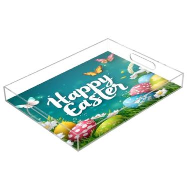 Imagem de STAYTOP Linda bandeja de acrílico para servir ovos de Páscoa, 15,7 x 11,20 cm, bandejas decorativas à prova de derramamento, organizador de bancada para café da manhã, chá, comida, maquiagem