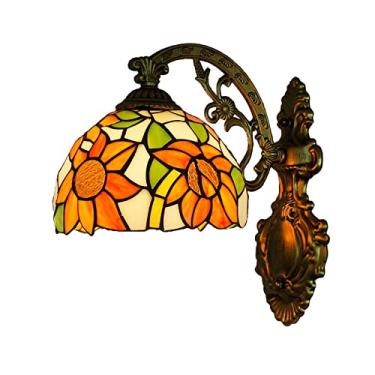 Imagem de Arandela de parede em vitral com girassóis estilo Tiffany, luminária de parede campestre europeia de 20 cm para sala de estar, quarto e corredor.