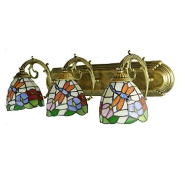 Imagem de Luminária de banheiro estilo Tiffany com libélula, aplique de parede em vitral Morning Glory, luminária vintage com múltiplos braços e espelho frontal para maquiagem, banheiro e corredor, 3