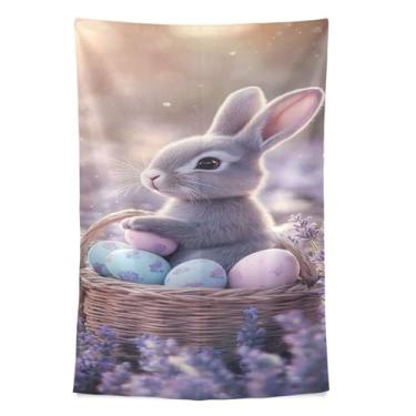 Imagem de STAYTOP Tapeçaria de Páscoa Fofo Coelho e Ovo Tapeçarias para Decoração de Casa Dormitório Sala de Estar Quarto Tapete de Parede (90 × 60 pol)