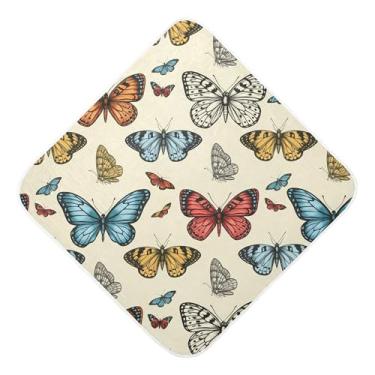 Imagem de Burbuja Toalha de banho de bebê retrô borboletas - Toalha com capuz de musselina macia e absorvente para recém-nascidos e bebês, 89 x 89 cm