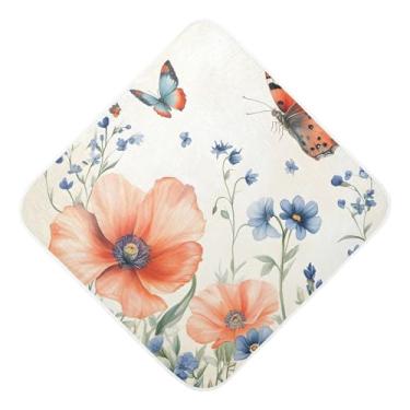 Imagem de STAYTOP Toalhas de bebê com capuz de musselina de flores silvestres e borboletas, toalha de banho super macia, toalhas de banho absorventes para banho recém-nascido unissex 89 x 89 cm