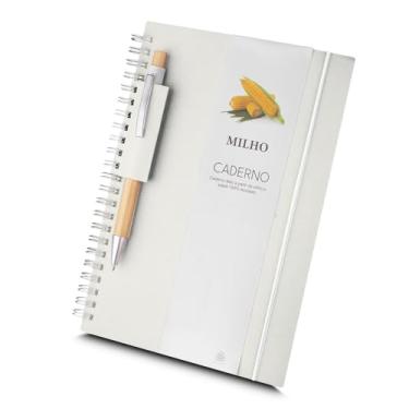 Imagem de Caderno Eco Premium 21x15cm | Papel Reciclado com Elástico | 70 Folhas Bege | Suporte para Caneta (Milho)