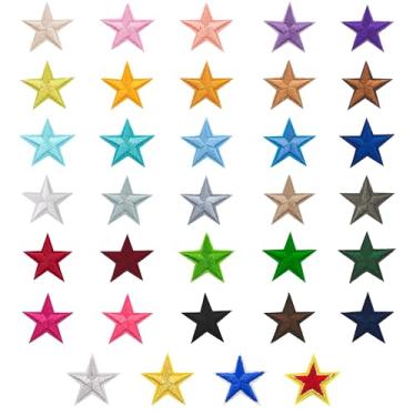 Imagem de Puideon 34 peças Star Iron on Patch, apliques bordados com estrelas costurados em roupas, chapéus, jaquetas, mochilas