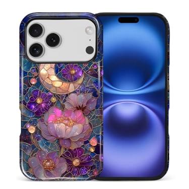 Imagem de ANLUN STORE Capa para iPhone 17 Pro, proteção dupla híbrida TPU macio + PC rígido à prova de choque, capa protetora antiarranhões e fina para homens e mulheres - design floral sol estrelas vitrais