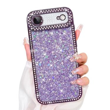 Imagem de Bonoma Capa com glitter para iPhone Air, luxuosa capa galvanizada com strass brilhante brilhante para mulheres e meninas, capa protetora macia à prova de choque para iPhone Air, roxa