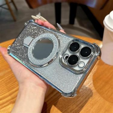 Imagem de Capa de celular com suporte magnético e espelho brilhante para iPhone 14 15 16 Plus 13 12 11, capa protetora com revestimento, prata, para iPad Pro 13 (2024)