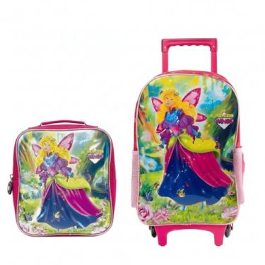 Imagem de Mochila de Rodinhas Infantil Princess Wings com Estampa de Princesa, Rosa, e Lancheira Infantil Princesa (Mochila de Rodinha + Lancheira Princesa)