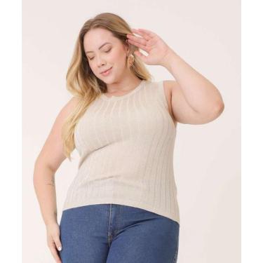 Imagem de Blusa Regata Plus Size Tricô Lurex Marisa-16407, Bege, G1