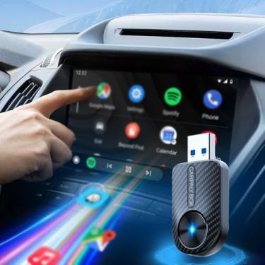Imagem de Adaptador CarPlay sem fio de fibra de carbono, 2 em 1 CarPlay e Android Auto Dongle, mini adaptador Plug-and-Play, com conversor USB-C, para veículos CarPlay com fio de fábrica