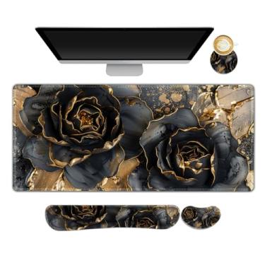 Imagem de NXZGO Tapete de mesa, mouse pad para jogos, conjunto de suporte de pulso, 4 em 1, antiderrapante, 2GG, grande mousepad + descanso de pulso ergonômico para teclado + descanso de pulso para mouse +