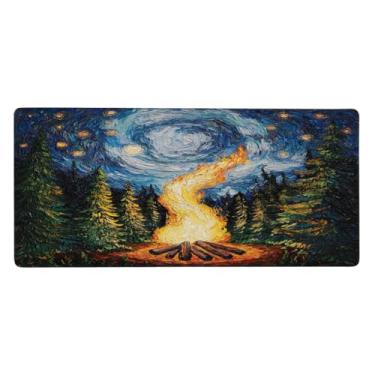 Imagem de Tapete de mouse grande floresta galáxia fogueira impermeável computador estendido tapete protetor de mesa tapete antiderrapante base de borracha para escritório, computador, teclado, laptop e mesa de
