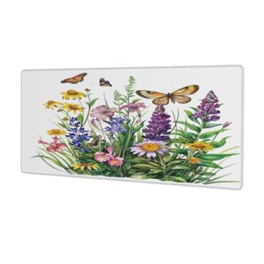Imagem de Tapete de rato de borboleta de flor grande colorido à prova d'água tapete protetor de mesa estendido para computador, base de borracha antiderrapante para escritório, computador, teclado, laptop e
