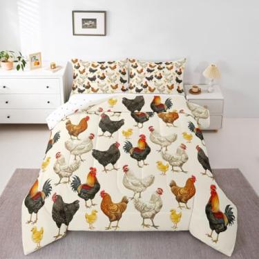 Imagem de jejeloiu Conjunto de edredom rústico para todas as estações, com 1 fronha, microfibra animal, de fazenda, para decoração de quarto, edredom respirável, macio e leve