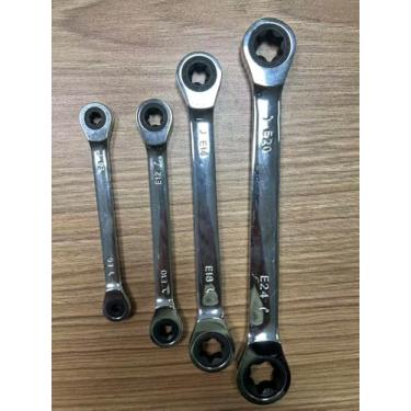 Imagem de YKFLEXT Conjunto de chaves de catraca de caixa dupla E-Torx, 4 conjuntos de chaves de cabeça dupla de 72 dentes E6 E8 E10 E12 E14 E18 E20 e E24 com bolsa de armazenamento (catraca)