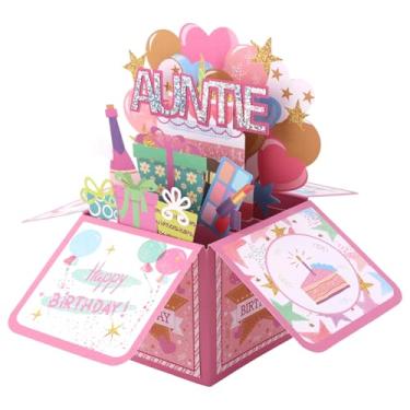 Imagem de Penitue Cartão Aniversário 3D, Cartão de Feliz Aniversário com Envelope Design com Strass Lembrancinha de Festa Presente Pop-Up Criativo Ideal para Mulheres (Tia)