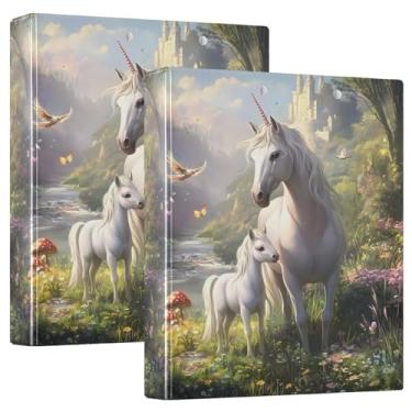 Imagem de Fichário de unicórnio branco com prancheta de material escolar estético, pranchetas pequenas com bolsos