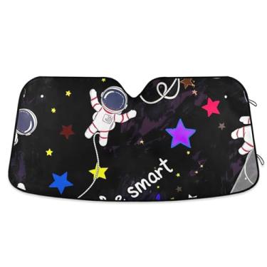 Imagem de Cute Astronautas Space Black Protetor solar personalizado para para-brisa de carro dobrável caminhão para-brisa dianteiro retrátil automotivo M, 139,7 cm x 70,1 cm