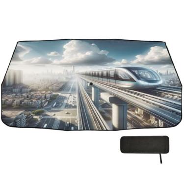 Imagem de Guarda-sol de trem do horizonte da cidade para pára-brisa de carro bloco UV caminhão para-brisa para-sol 147.3 cm x 75.4 cm