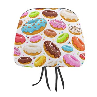 Imagem de Colorido Donuts Icons Sweet Bakery sem costura em branco 1 peça capa protetora universal para assento de carro, capa macia para encosto de cabeça de carro, acessórios de decoração para a maioria dos