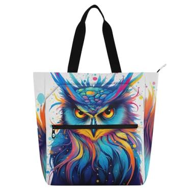 Imagem de Sacolas femininas coloridas de penas de coruja para trabalho, lona, bolsas de tecido para faculdade, escola, senhoras, crianças, livros, presentes