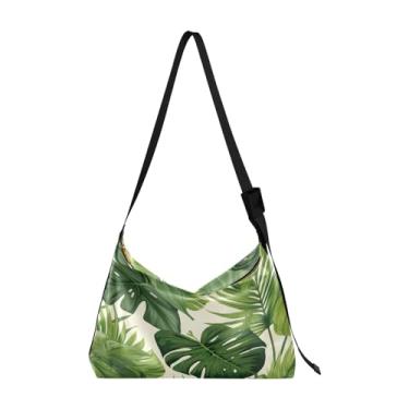Imagem de Bolsa de ombro branca com folhas tropicais, bolsa tiracolo masculina de couro, alça grossa, Folhas tropicais - 3, One Size