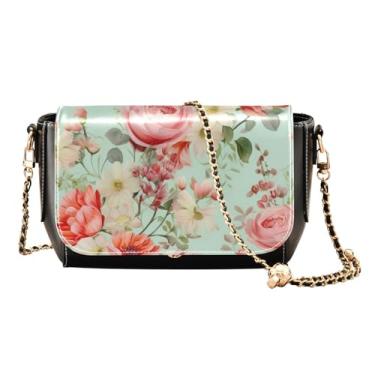 Imagem de Bolsas de ombro femininas pretas com cogumelos e plantas, bolsas de couro transversais para mulheres, Floral pêssego e flores rosa - 1, One Size