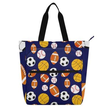 Imagem de GAIGEO Sacola infantil com estampa esportiva com zíper para escola, beisebol, basquete, futebol, azul-marinho, trabalho, viagens