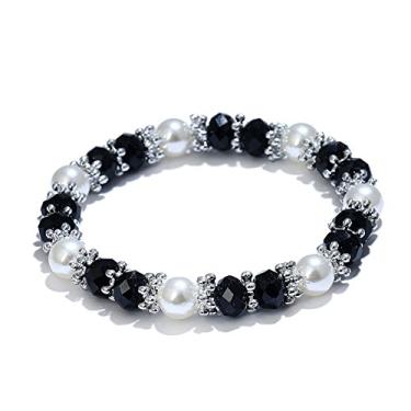 Imagem de Pulseira elegante com strass colorido brilhante pérola falsa pulseira pulseira pulseira feminina joia presente de aniversário - preto útil, One Size, Cristal, Sem Pedra Preciosa