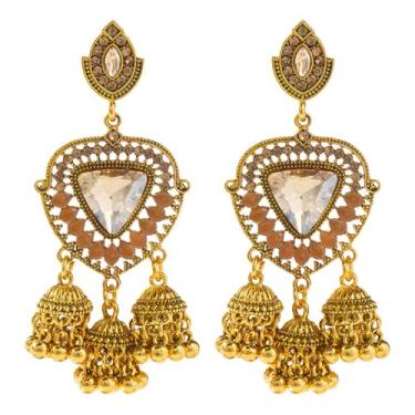 Imagem de Missgrace Brincos longos femininos boêmios, indiano, vermelho, azul, verde, strass, pingente, gota, borla, vintage, retrô, com contas, cristal, champanhe, jhumki, brincos tradicionais para mulheres