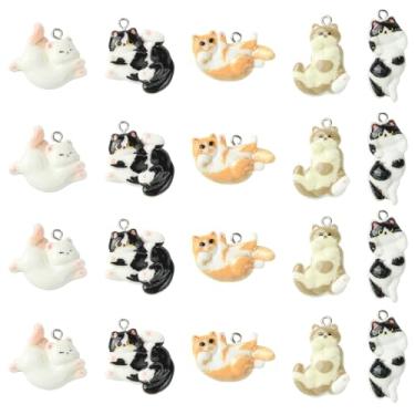 Imagem de UR URLIFEHALL 30 peças, 5 estilos, pingentes de gato de resina, mini pingente de gatinho, berloques de animais fofos para pulseiras, colares, brincos, chaveiros, joias