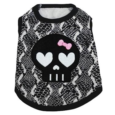Imagem de Petitebella Camiseta de cachorro com rosto de caveira preta (cobra, PP)
