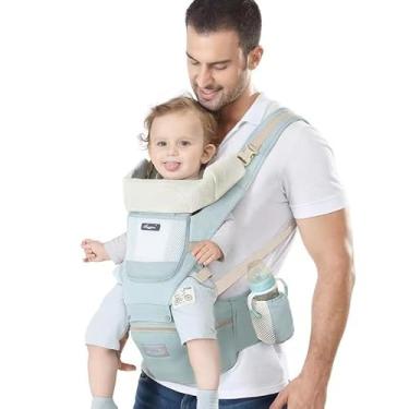 Imagem de Canguru Ergonômico para Bebê, Suporte Frontal e Lateral, Azul Claro, com Alças Ajustáveis e Bolso (Verde)
