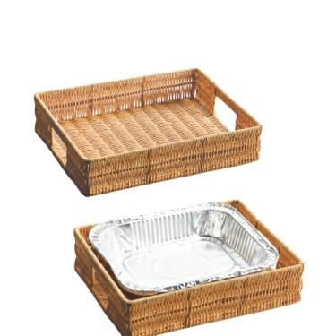 Imagem de Suporte de panela de alumínio para assadeira descartável, 22 x 33 cm, cestas de vime, suporte de pratos quentes, bandeja grande para alimentos, sobremesas, bolo, cuidados com lavagem à mão