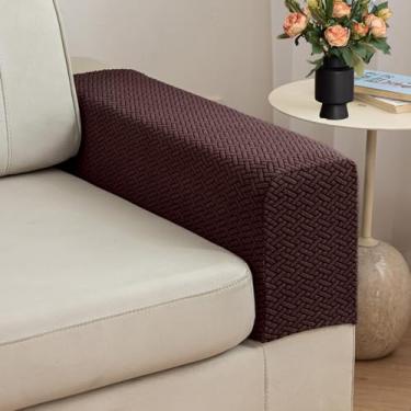 Imagem de Lramkuy Capas de braço de sofá, conjunto de 2 capas de braço de sofá, capa elástica para apoio de braço para sofá, protetor de móveis, antiderrapante, lavável, para descanso de braço, capas para