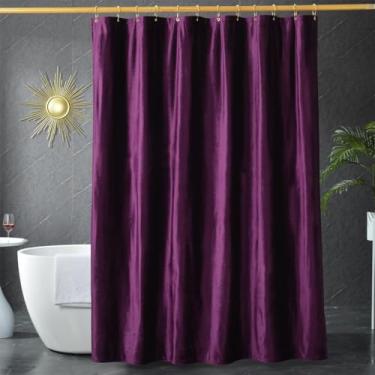 Imagem de HYAWGE Cortinas de chuveiro de veludo roxo escuro para banheiro, 260 g/m² Cortina de chuveiro luxuosa de tecido resistente com ganchos, espessa, lavável, impermeável para hotéis, banheiras, 183 x 213
