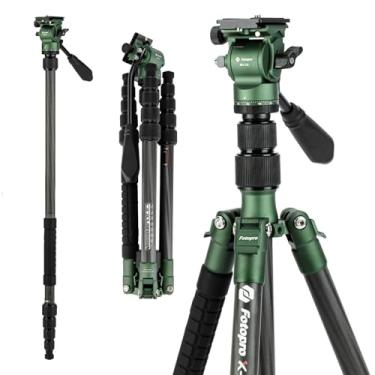 Imagem de Fotopro Tripé de viagem de fibra de carbono de 150 cm com cabeça fluida, monopé removível com placa de liberação rápida e bolsa para câmera, tripé de carga de até 8 kg/17,63 lbs X-go E2 Video Green