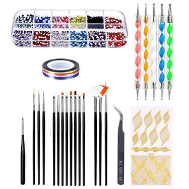 Imagem de Semme Kit de Arte para Unhas, 15 Pincéis Profissionais, 5 Canetas Pontilhadoras Com 12 Pedras Coloridas e 10 Fios, para Design de Manicure de Salão