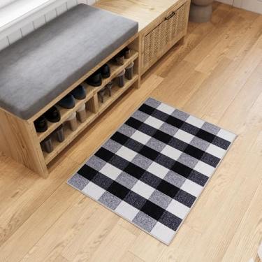 Imagem de Ottomanson Ottohome Collection Tapete antiderrapante emborrachado xadrez xadrez xadrez 5 x 7 cm tapete para área interna/tapete de entrada, 7,5 cm x 7,5 cm, preto/branco